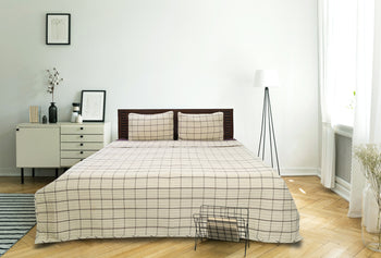 Windowpane Beige and Brown Cotton Coverlet Set